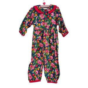 Wee Clancy Jenny Jumpsuit Size 5 Roses Tulips Floral Print Blue Cotton Vtg 80s